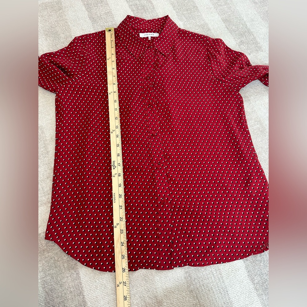 FRAME Women’s Heart Print Silk PJ Blouse Red NWOT (Size M) - Picture 8 of 10